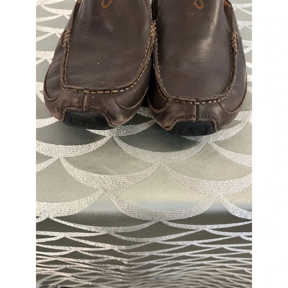 OluKai 'Akepa Moc Men's Leather Slip-On Driver Loafers Brown Size 10.5